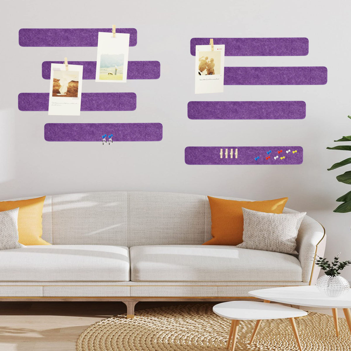 YOUDEFUL 8Pcs Bulletin Board Strips, Purple Felt Pin Board Bar Strips with 50 Pushpins