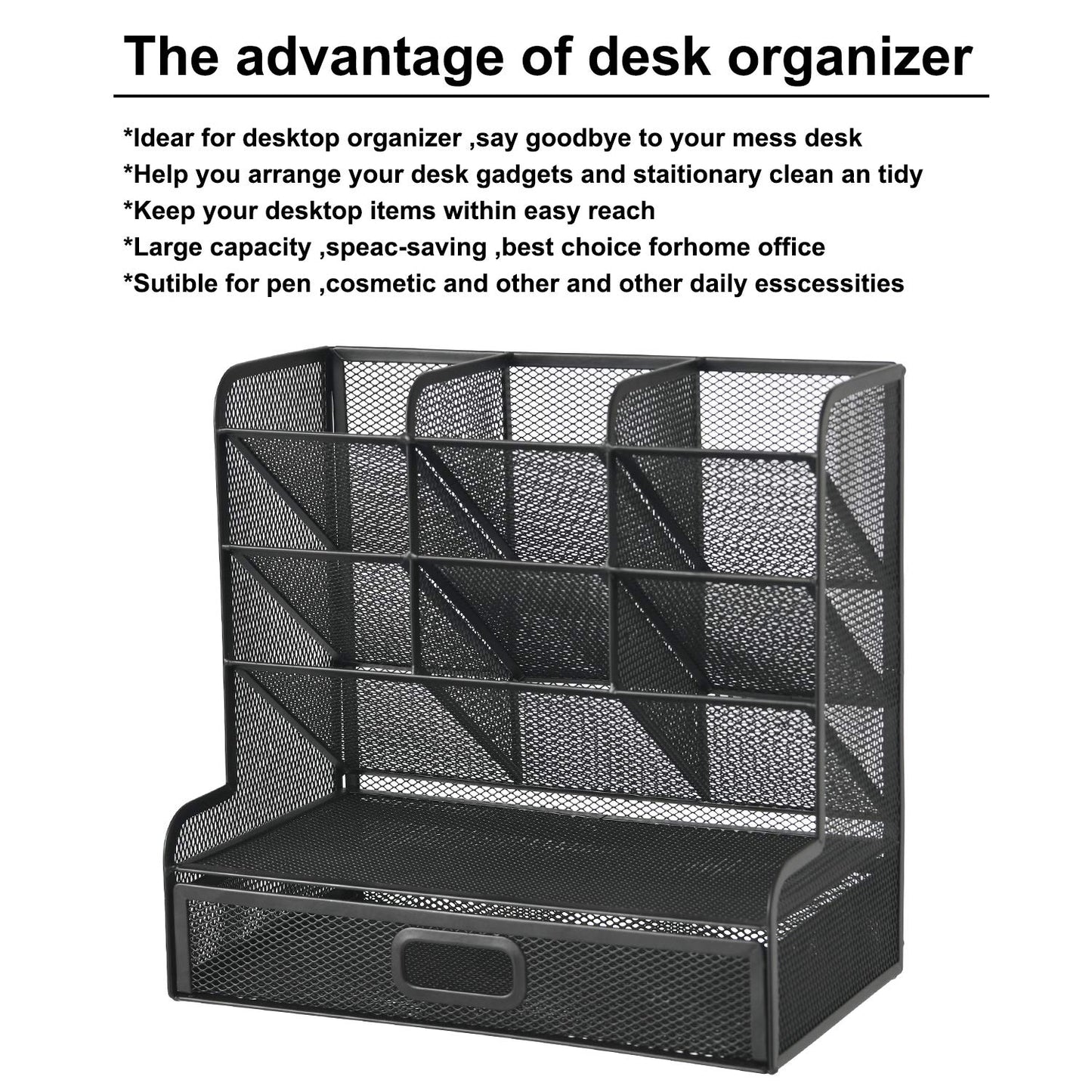 Marbrasse Mesh Pen Holder for Desk, Multi-Functional Pencil Organizer with Drawer, Desk Organizers