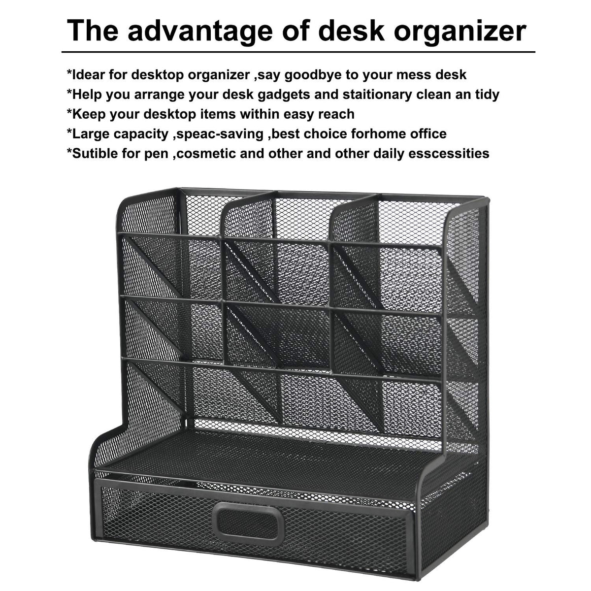 Marbrasse Mesh Pen Holder for Desk, Multi-Functional Pencil Organizer with Drawer, Desk Organizers
