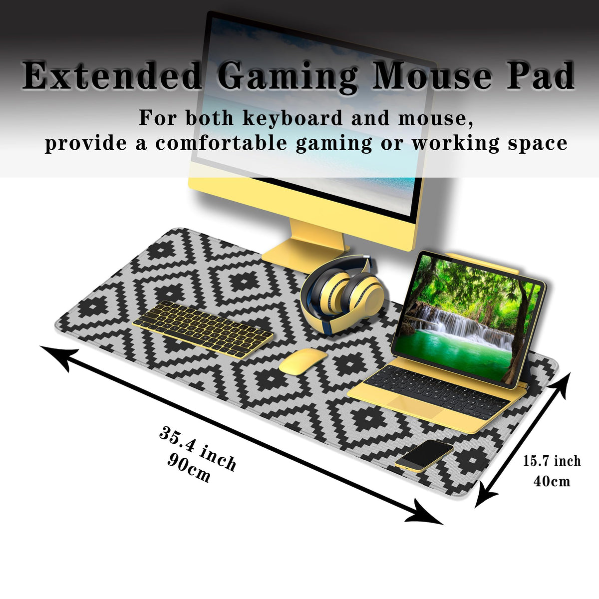 Samgula Large Mouse Pad Black and White XXL Mousepad Gaming Mouse Pads Computer Desk Mats Extra