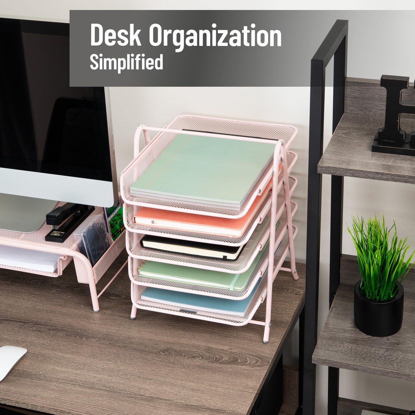 Mind Reader 5-Tier Paper Tray Organizer, Vertical Desktop File Storage Rack, Office, Metal Mesh
