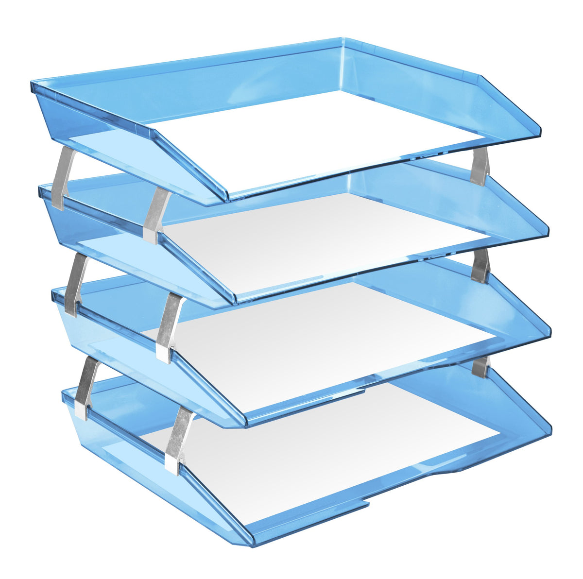Acrimet Facility 4 Tier Letter Tray Side Load Plastic Desktop File Organizer (Clear Blue Color)