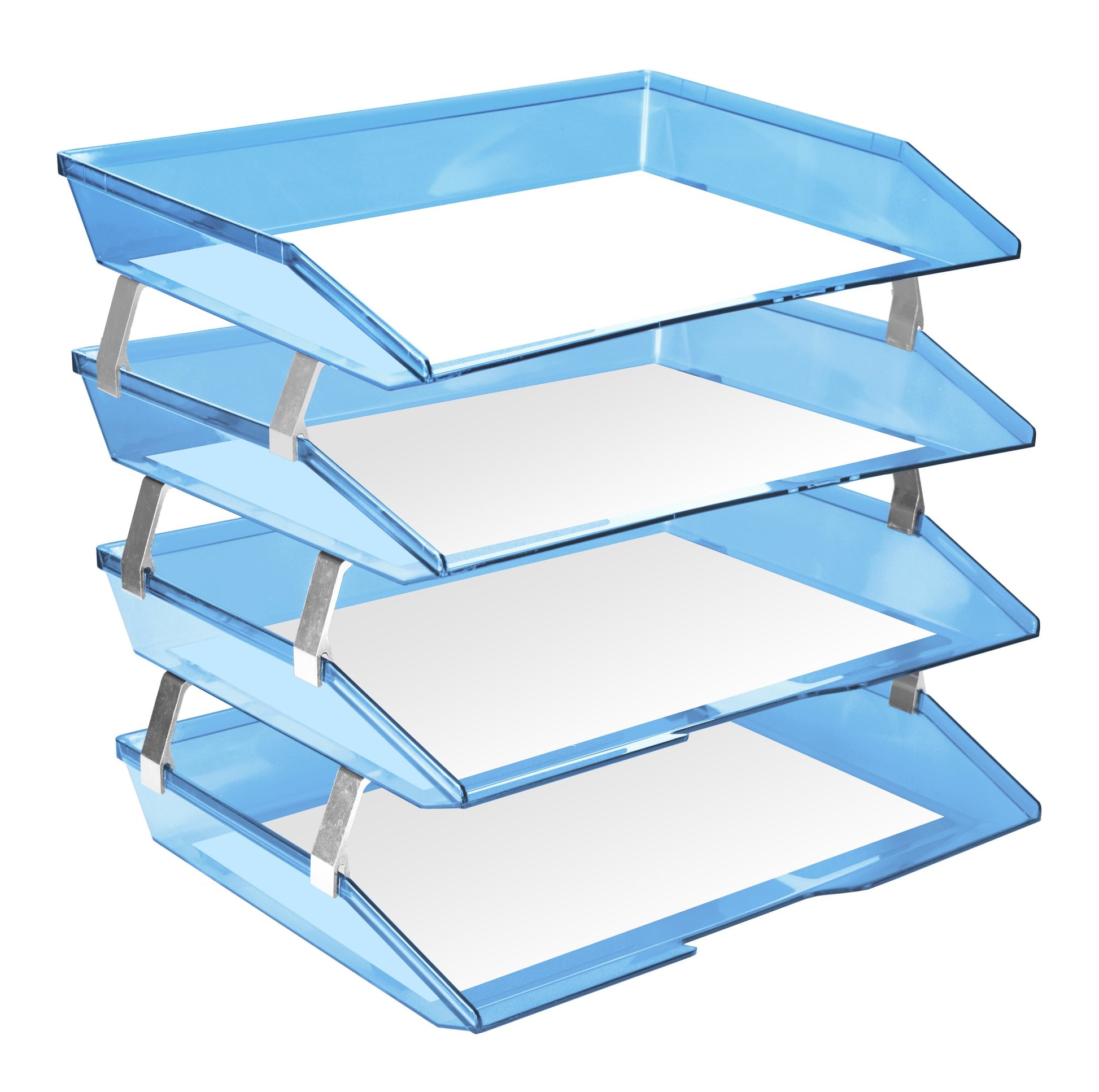Acrimet Facility 4 Tier Letter Tray Side Load Plastic Desktop File Organizer (Clear Blue Color)