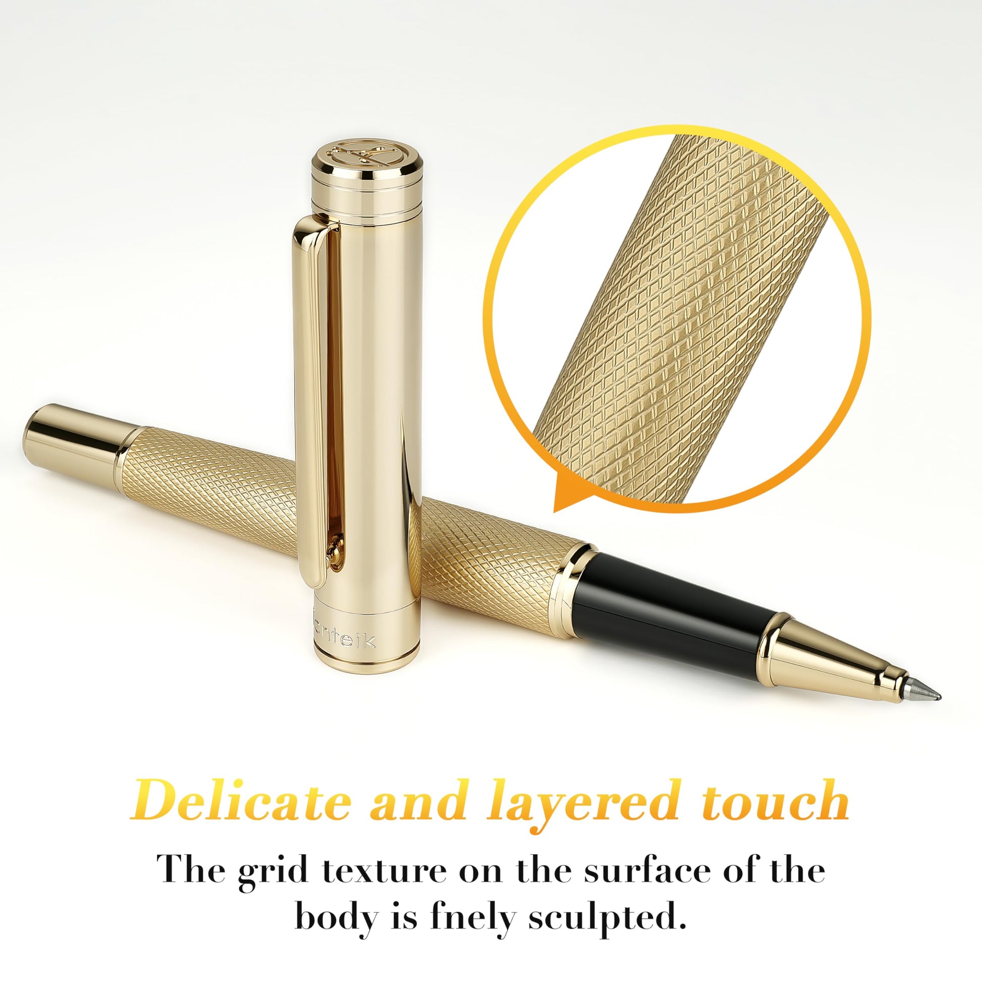 MCNTEIK Gold Rollerball Pen, Stunning Luxury Pen with Mesh Texture Design and 24K Gold Finish