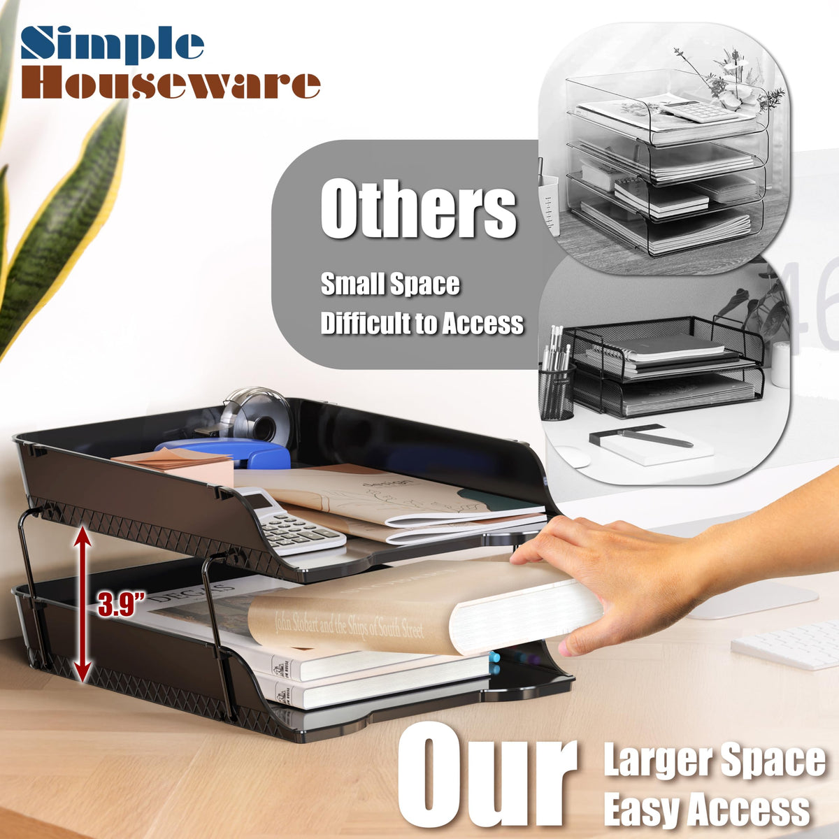 Simple Houseware 2-Tier Stackable Paper Tray for Desk Organizer, Black