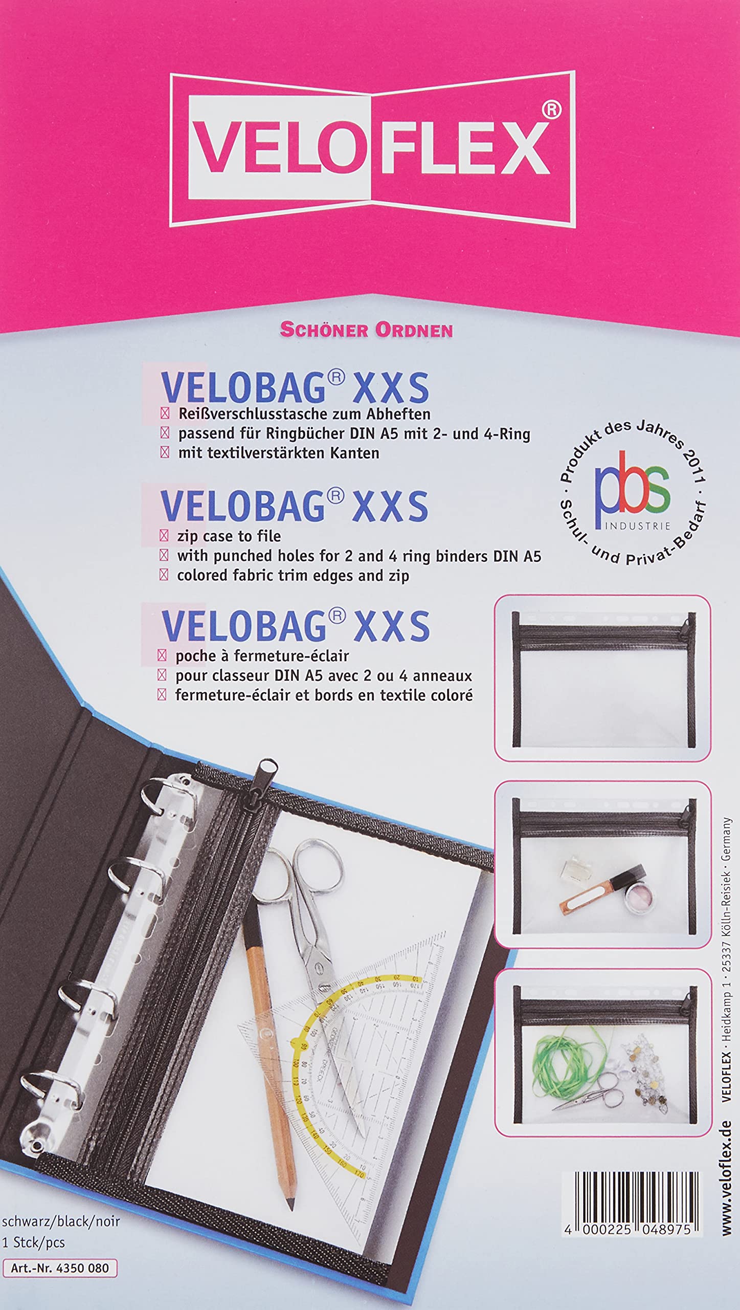 Veloflex velobag XXS Folder A5 Made of PP with Reinforced Textile Edges XXS, A5 Black