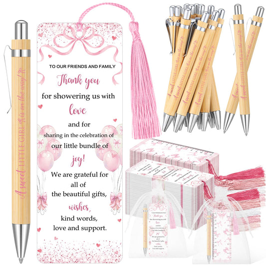 Gilprop 50 Sets Pink Bow Baby Shower Favors for Guests Includes 50 Baby Shower Ballpoint Pens 50