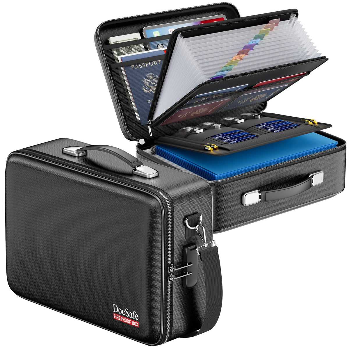DocSafe Fireproof Document Box Hard Case with Lock＆Accordion File Folder