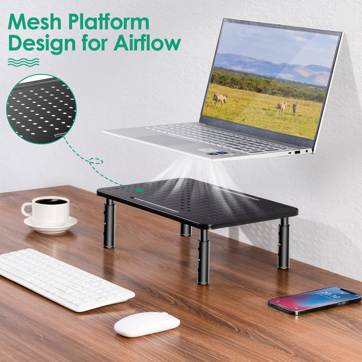 La Jaco Monitor Stand Risers for 2 Monitors, 3 Height Adjustable Monitor Stand with Pen Holder