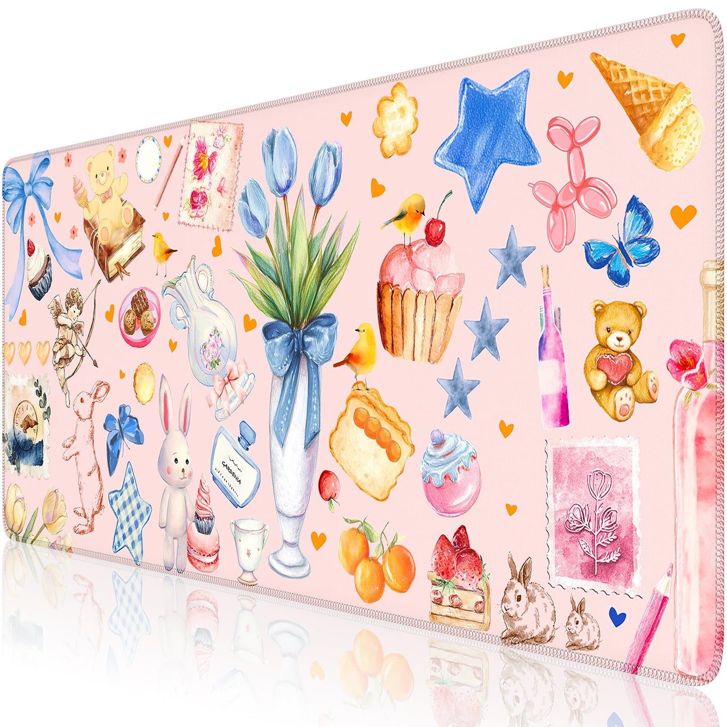 iCasso Pink Desk Mat, Cute Mouse Pad Decor, 35.4 x 15.7in Office Decor