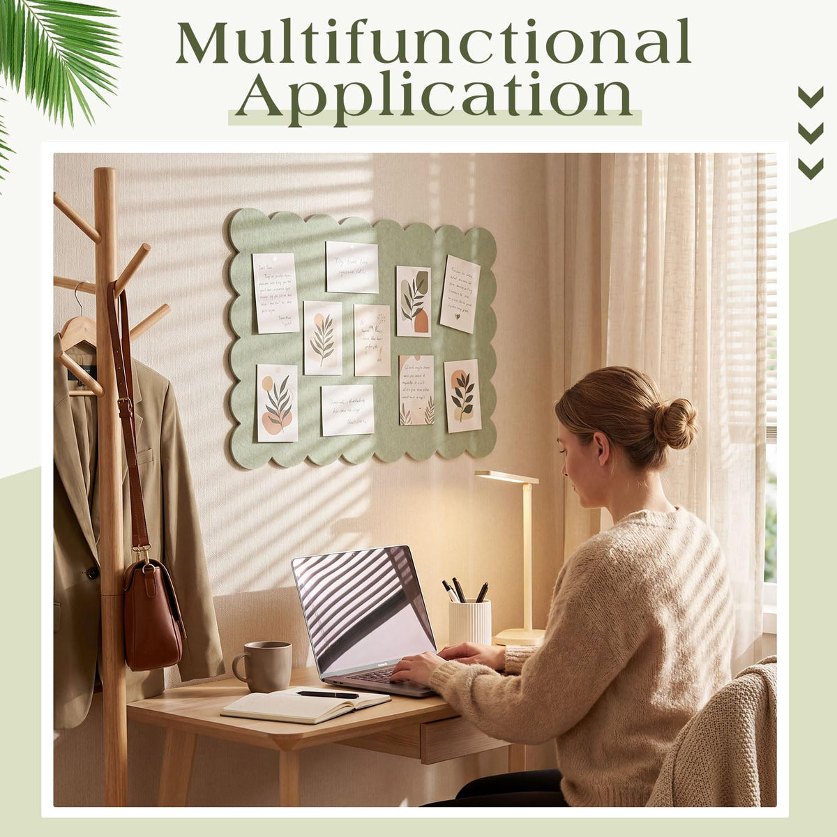 Mooliwe Scalloped Felt Bulletin Cork Board Foldable Sage Green 24 * 18 Inch