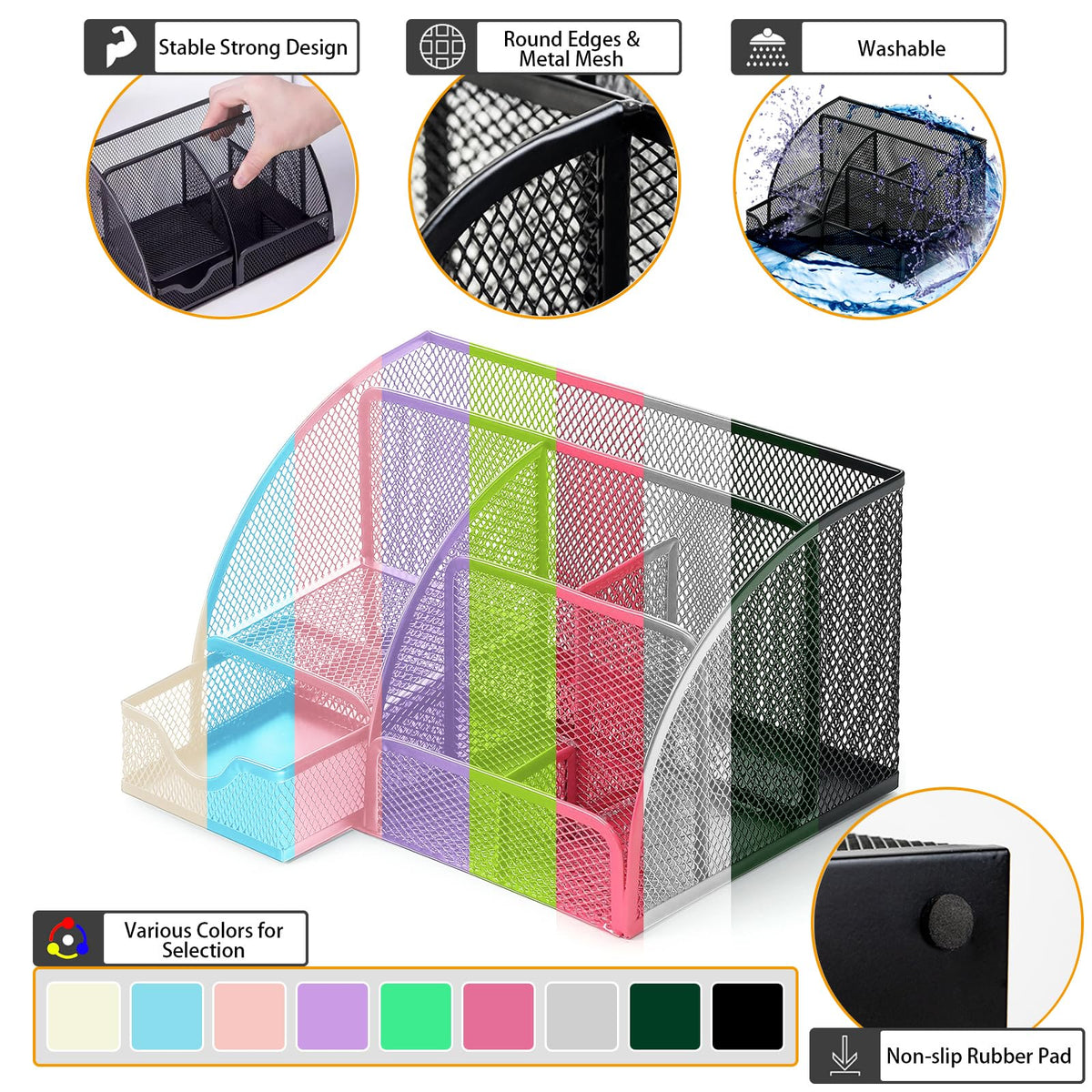 Boutilon Mesh Desk Organizer Desktop Office Supplies Stationary Organizer with 6 Compartments and 1