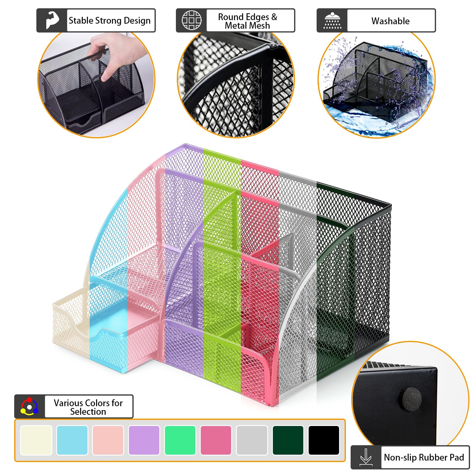 Boutilon Mesh Desk Organizer Desktop Office Supplies Stationary Organizer with 6 Compartments and 1