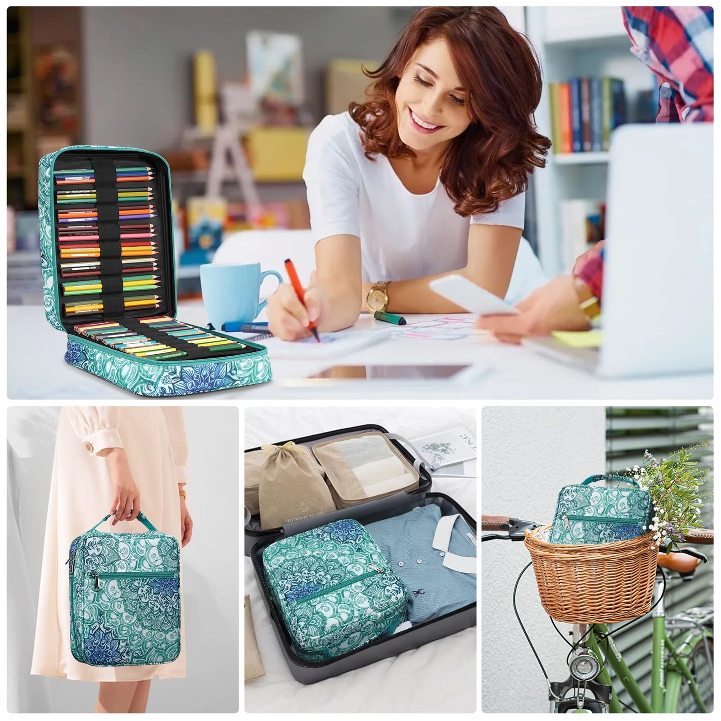 FINPAC Pencil Case Holder Slot, Large MultiLayer Watercolor Pen Bag w/Zipper Front Pocket, Big
