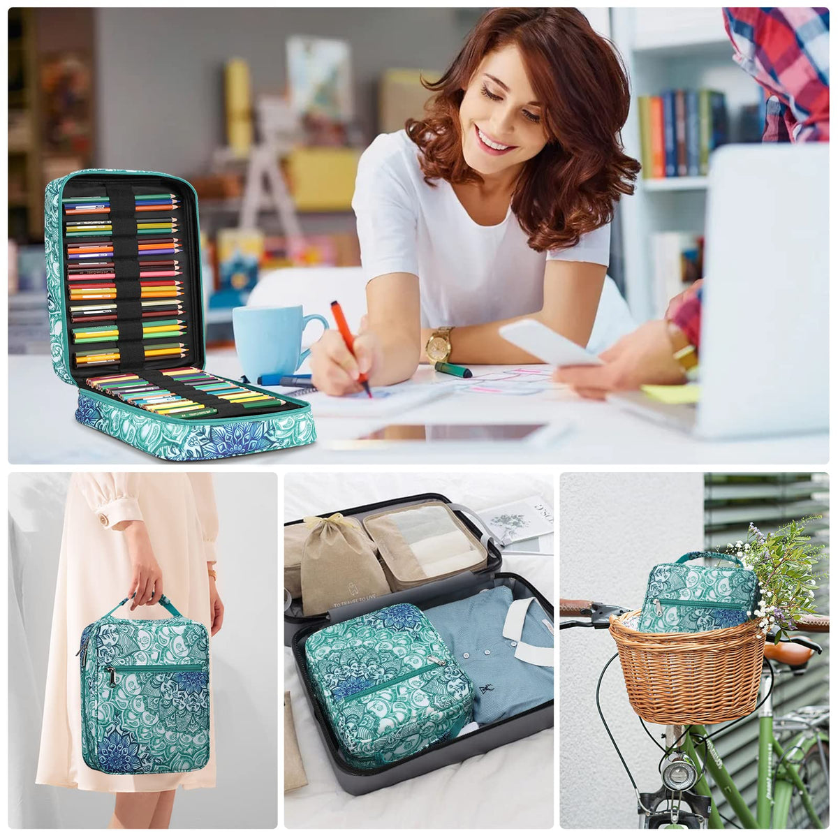 FINPAC Pencil Case Holder Slot, Large MultiLayer Watercolor Pen Bag w/Zipper Front Pocket, Big