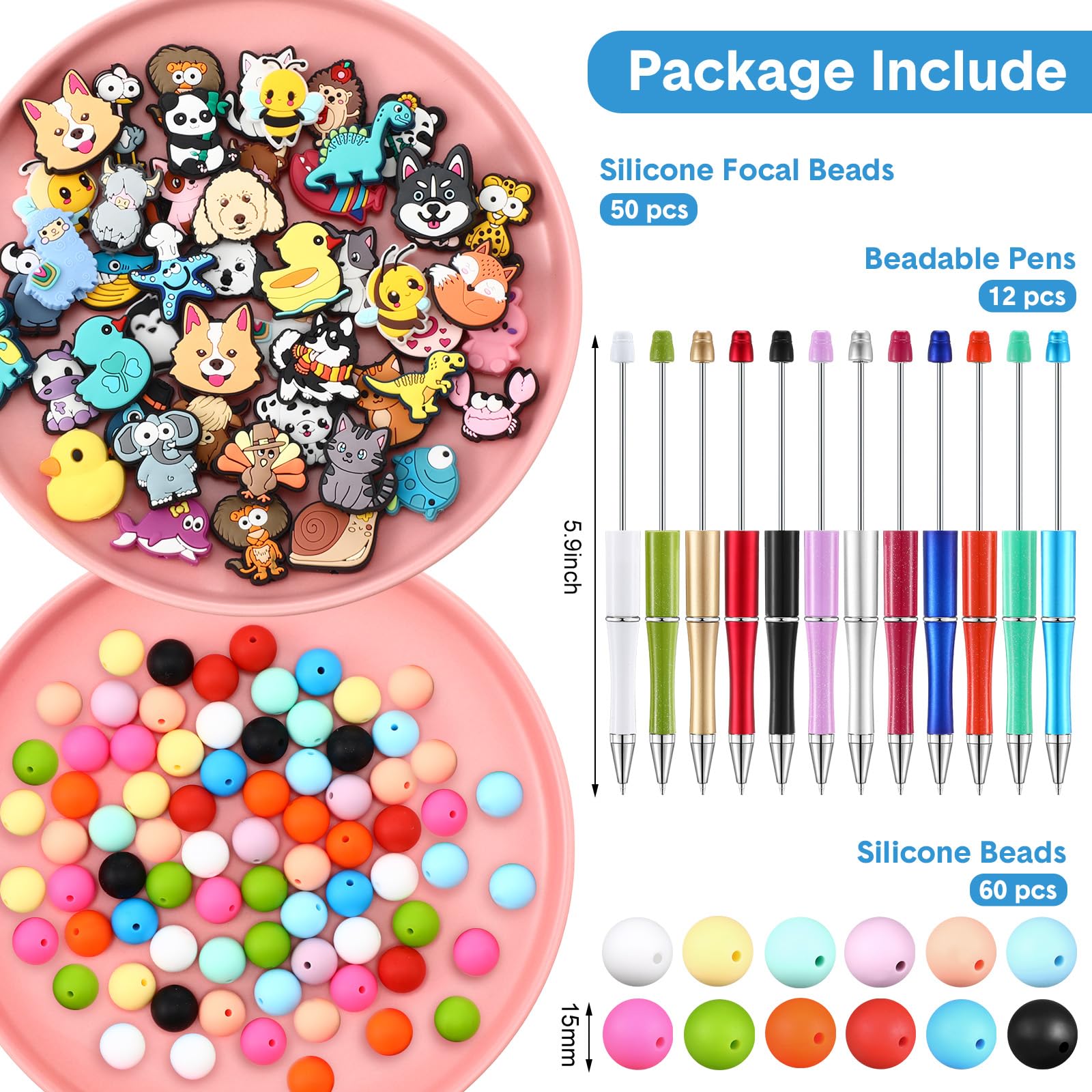 Humyoun 122 Pcs Beadable Pen DIY Kit with Silicone Beads, Stylish Style