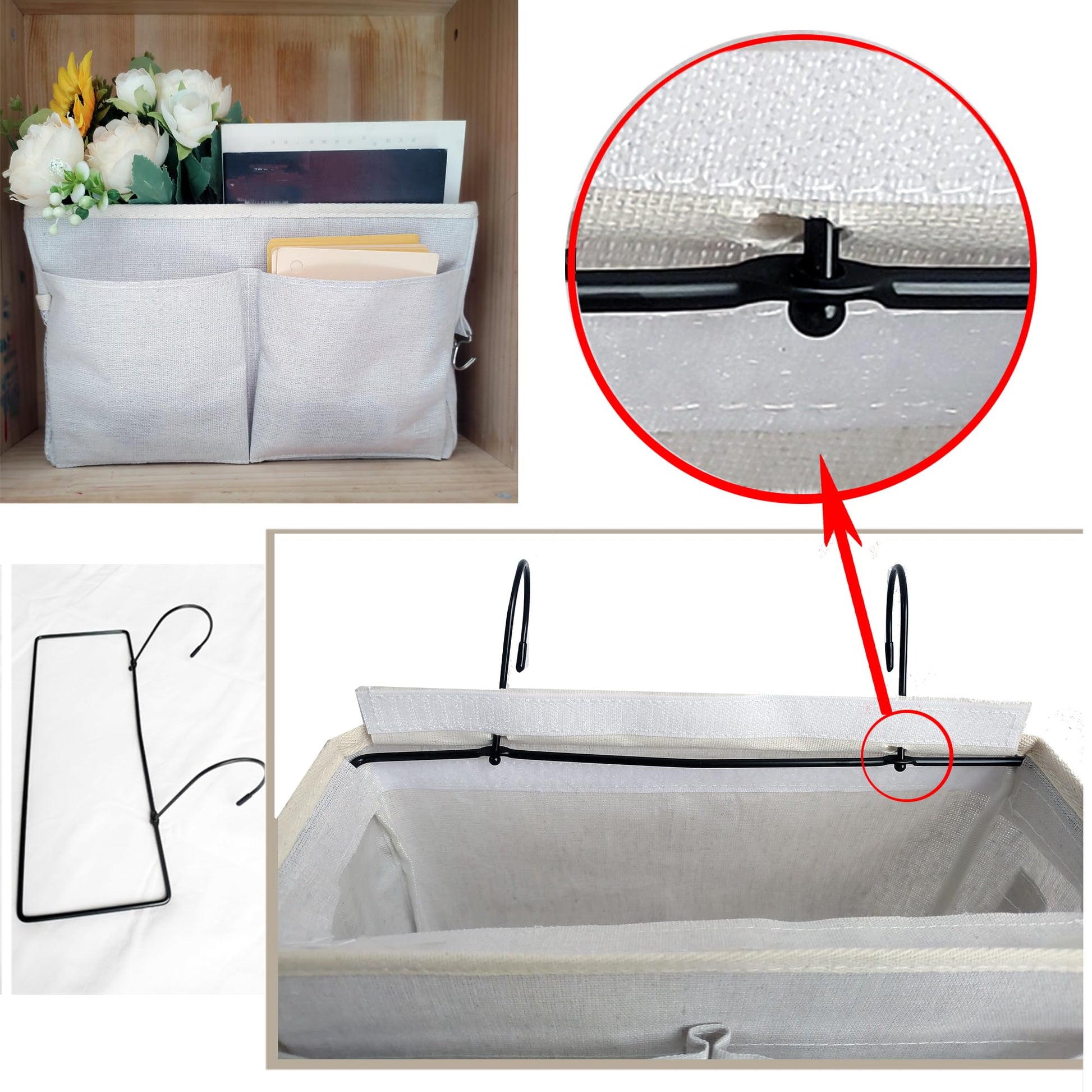 Bedside Caddy Organizer - Bedside Hanging Storage Bag with Hooks, Dorm Essentials Caddy for Bunk