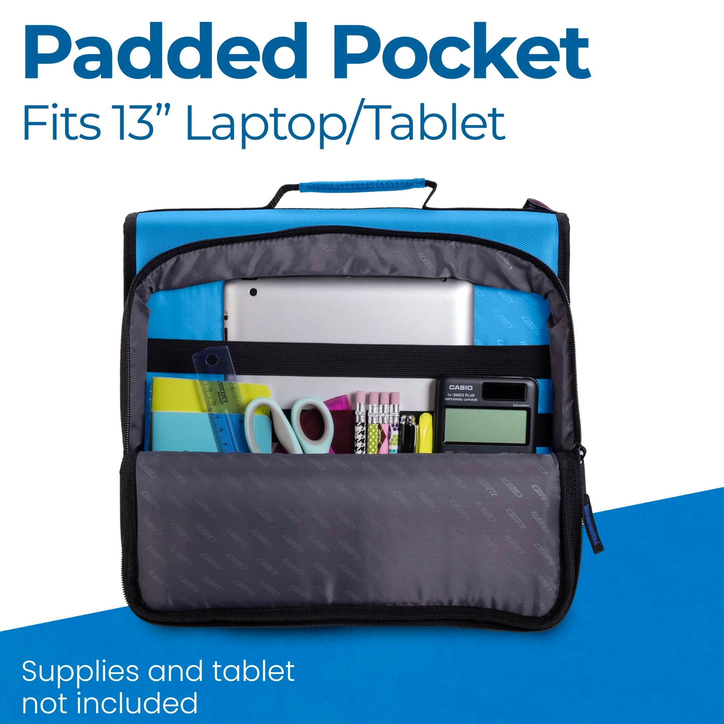 Case-it School Zipper Binder | 2" O-Rings | 400-Sheet | LT-007 Denim Blue