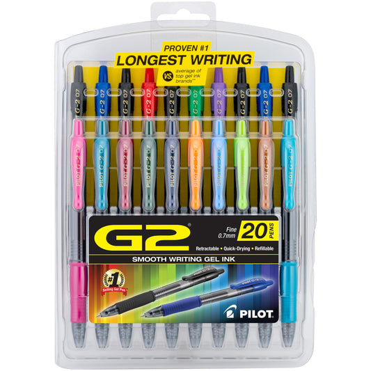 PILOT G2 Premium Refillable & Retractable Rolling Ball Gel Pens, Fine Point, Assorted Color Inks
