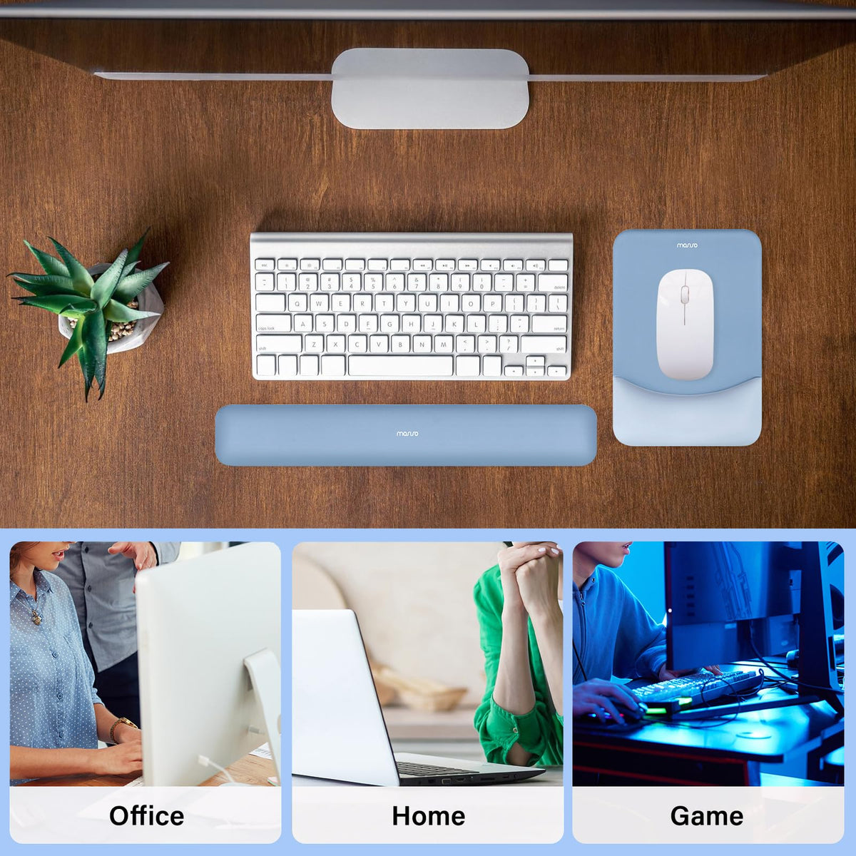 MOSISO Wrist Rest Support Mouse Pad & Keyboard Set, Stone Blue