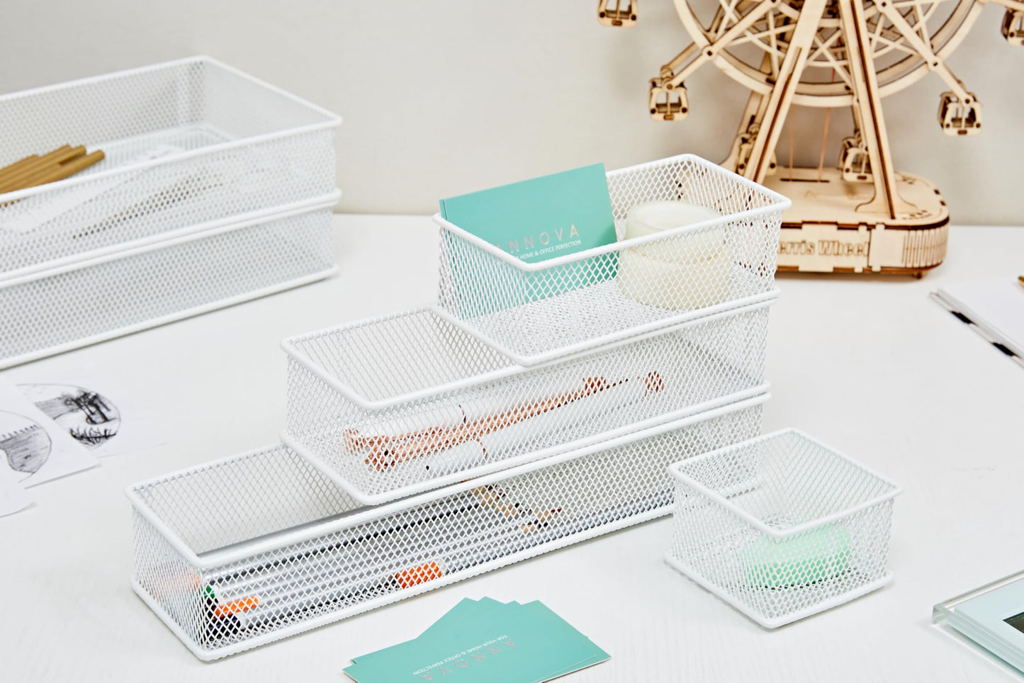 Annova Mesh Stackable Drawer Cabinet and Shelf Organizer Bins Storage Basket School Office Supply