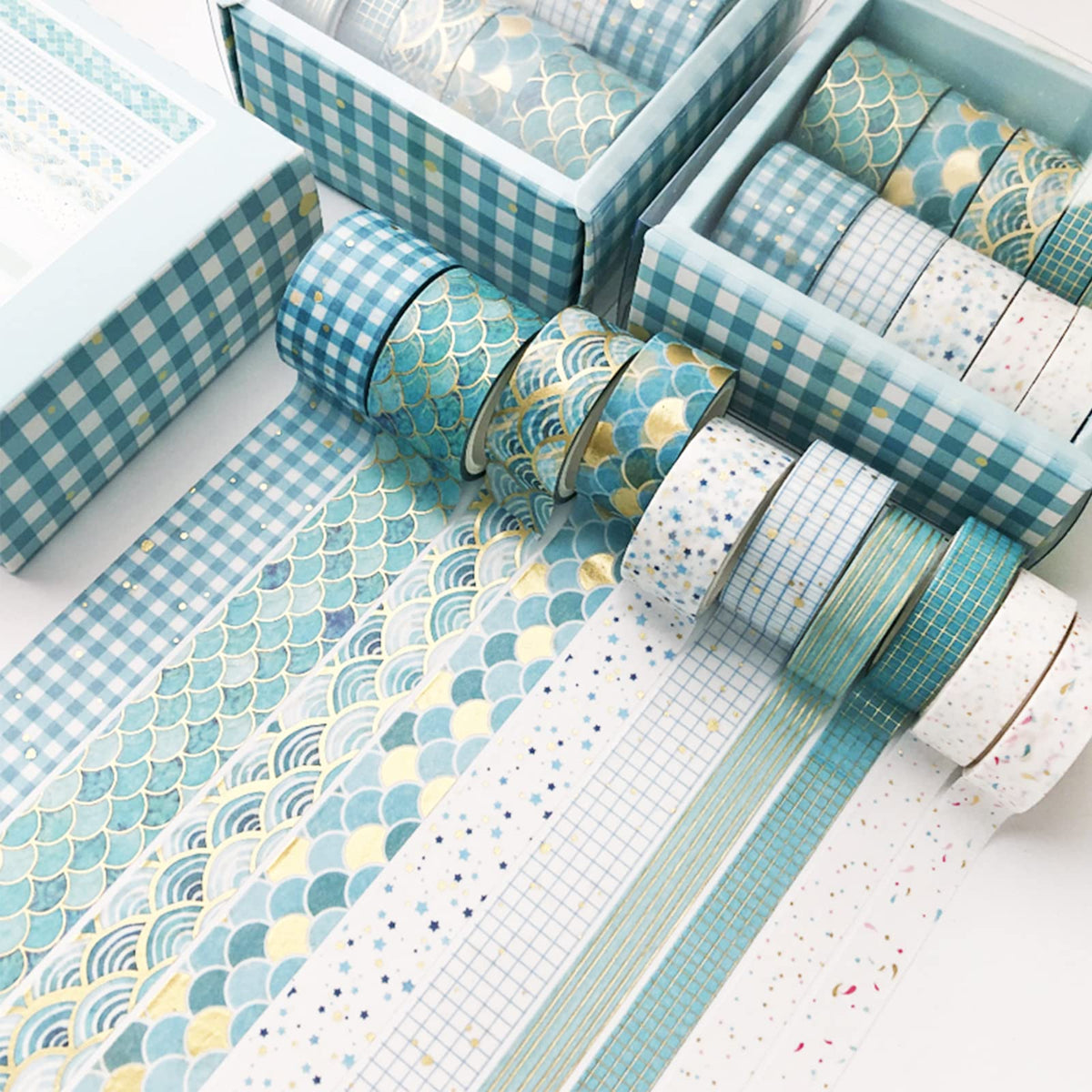 YUBX Creative Washi Tape Set 10 Rolls Gold Foil Print Decorative Masking Tapes for Arts, DIY