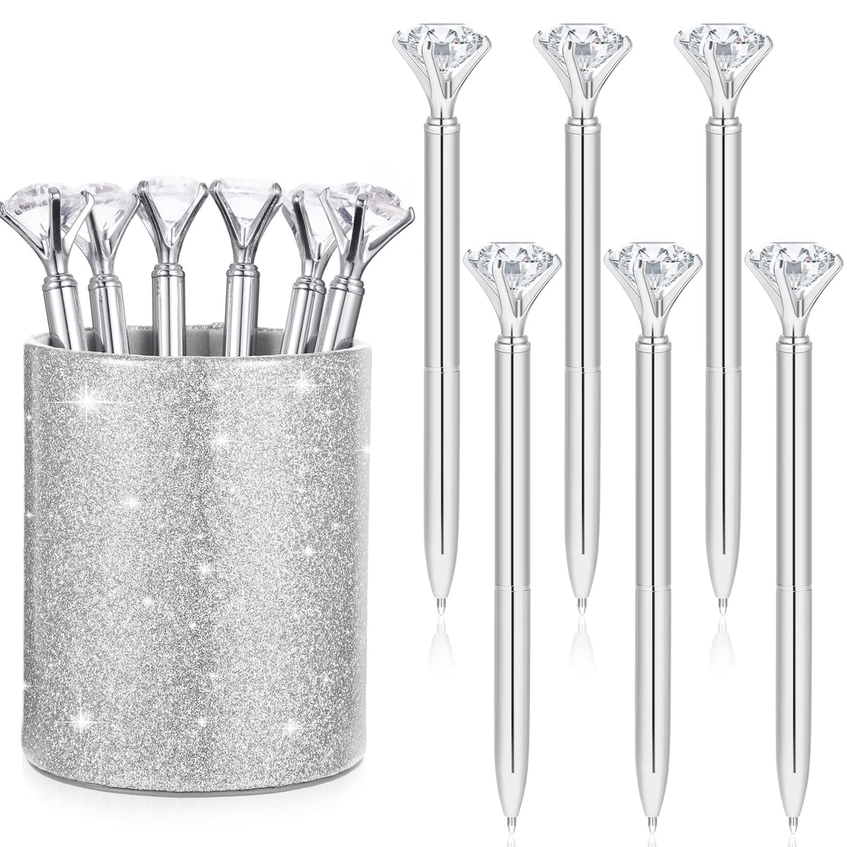 BBTO Pen Holder with 6 Pcs Bling Diamond Pens, Pencil Cups for Desk Glitter Bling Desk Organizer