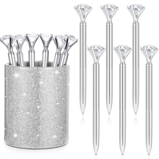 BBTO Pen Holder with 6 Pcs Bling Diamond Pens, Pencil Cups for Desk Glitter Bling Desk Organizer