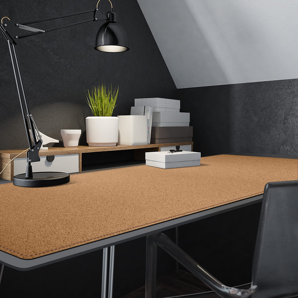 MAIDERN Cork & Leather Desk Pad, 63” x 23.6” Large XXL Desk Ma (Black)