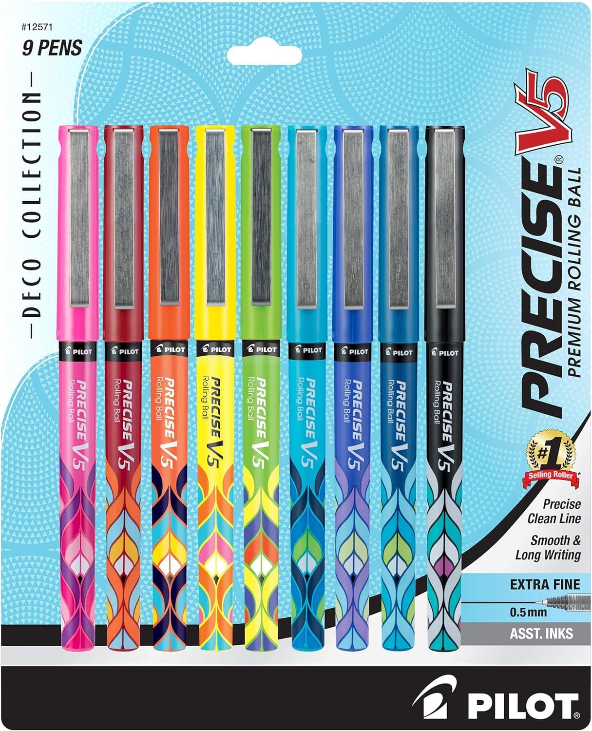PILOT Precise V5 Capped Liquid Ink Rollerball Pens, Deco Collection, Extra Fine Point Ink Pens 0.5