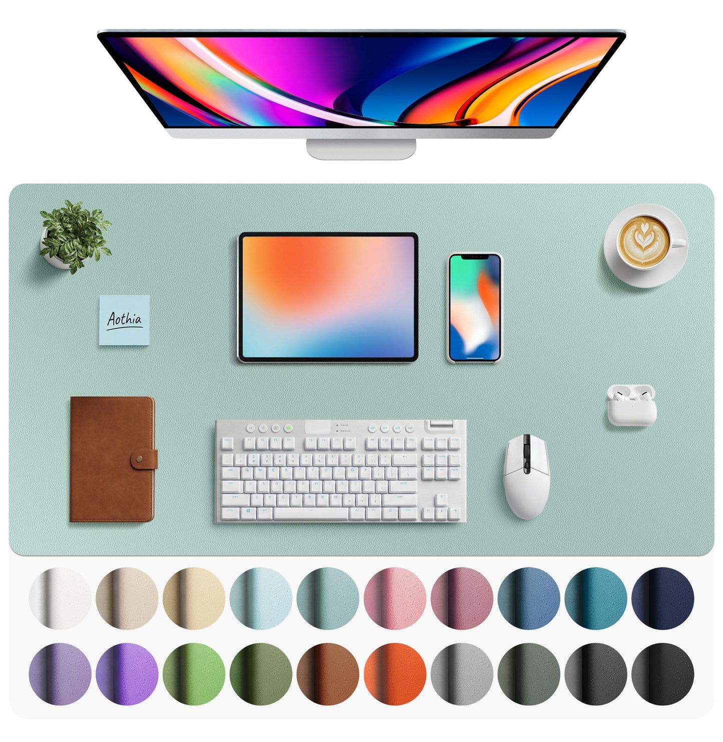 Aothia Faux Leather Desk Mat - Large Mouse Pad, Non-Slip PU Leather Blotter, Waterproof Writing