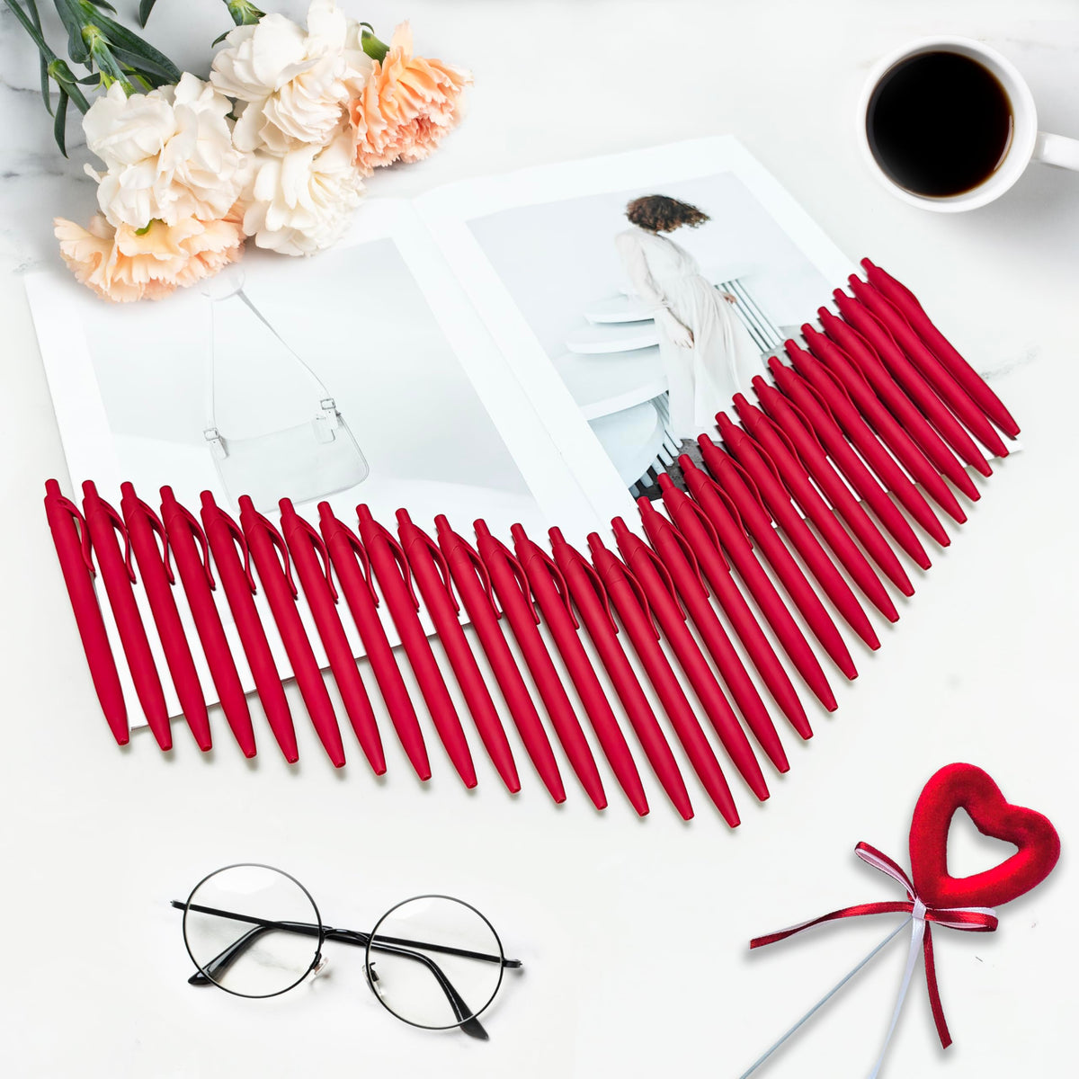 Aozora Pens Bulk,80 Pack Red Click Pens No Bleed,Wholesale Retractable Ballpoint Pens Medium