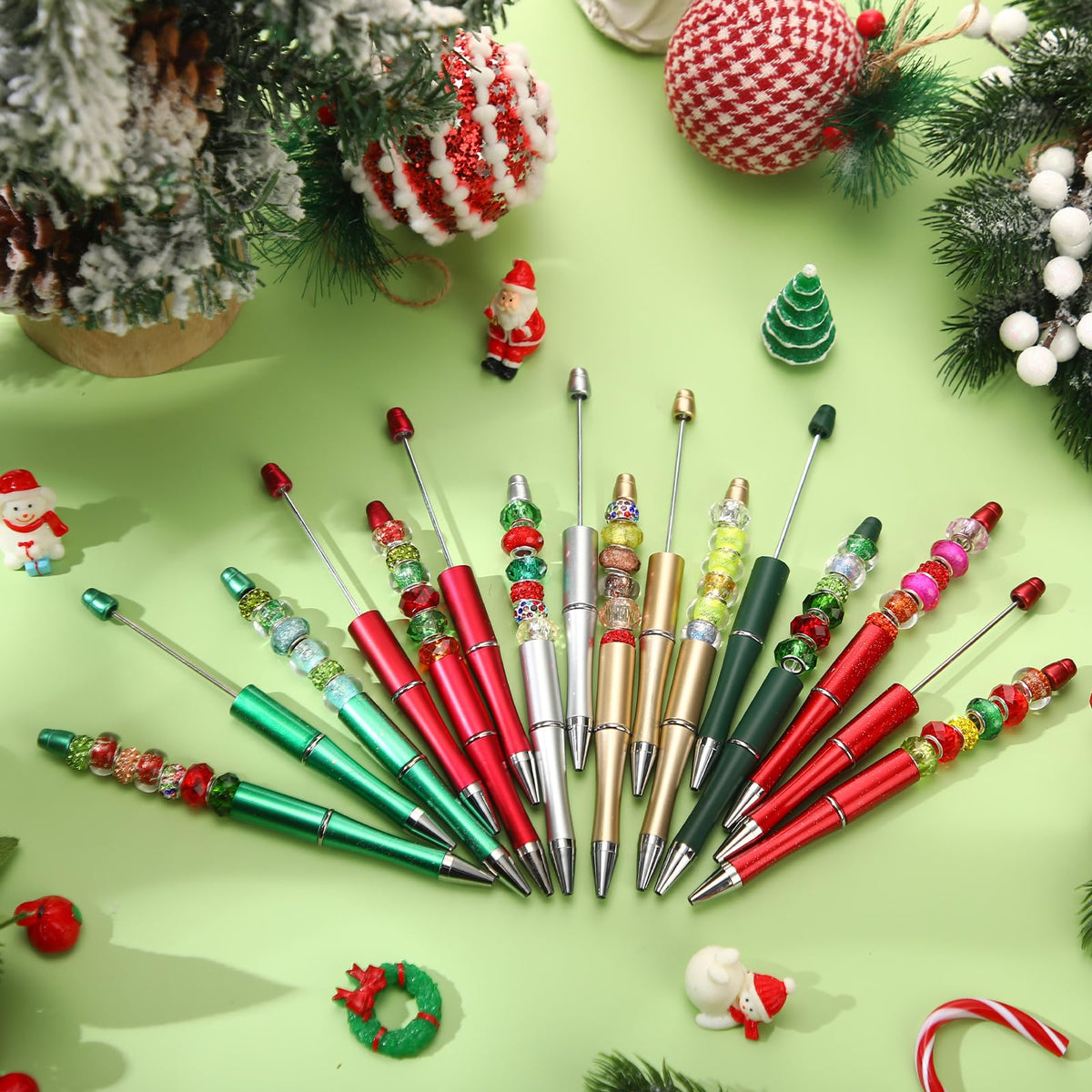 Kosiz 60 Pieces Beadable Pens Bulk Black Ink Pens,Red, Green Series,Classic