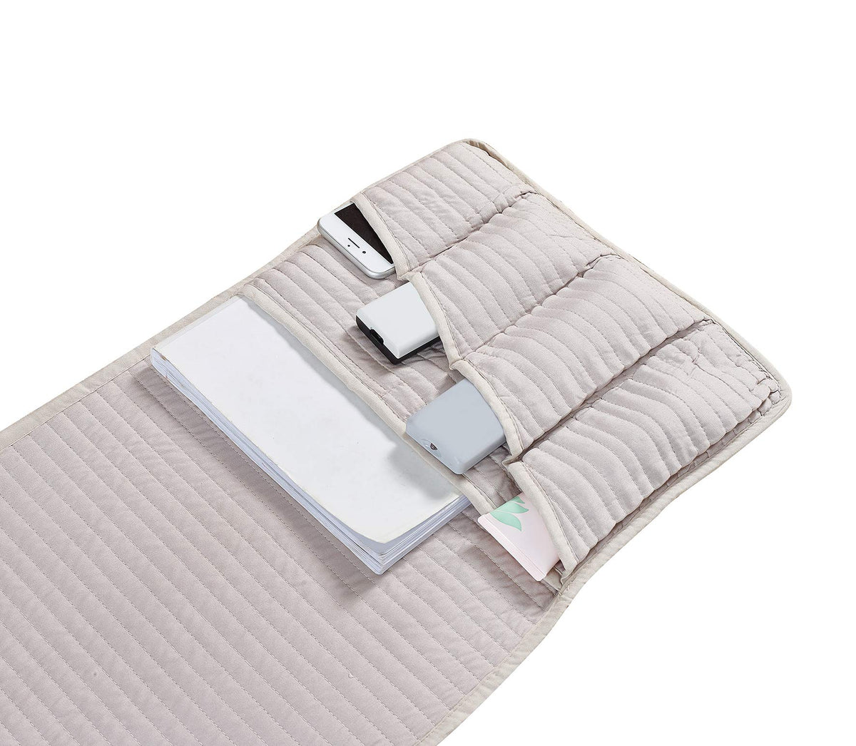 Brilliant Sunshine Light Beige Quilted Couch Armrest Cover, 35"×13"