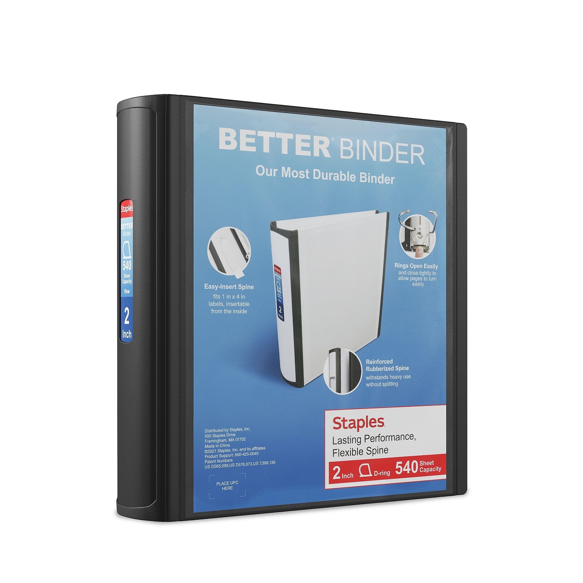 Staples Better Binder, 2-Inch 3-Ring View, Black, 2-Pack