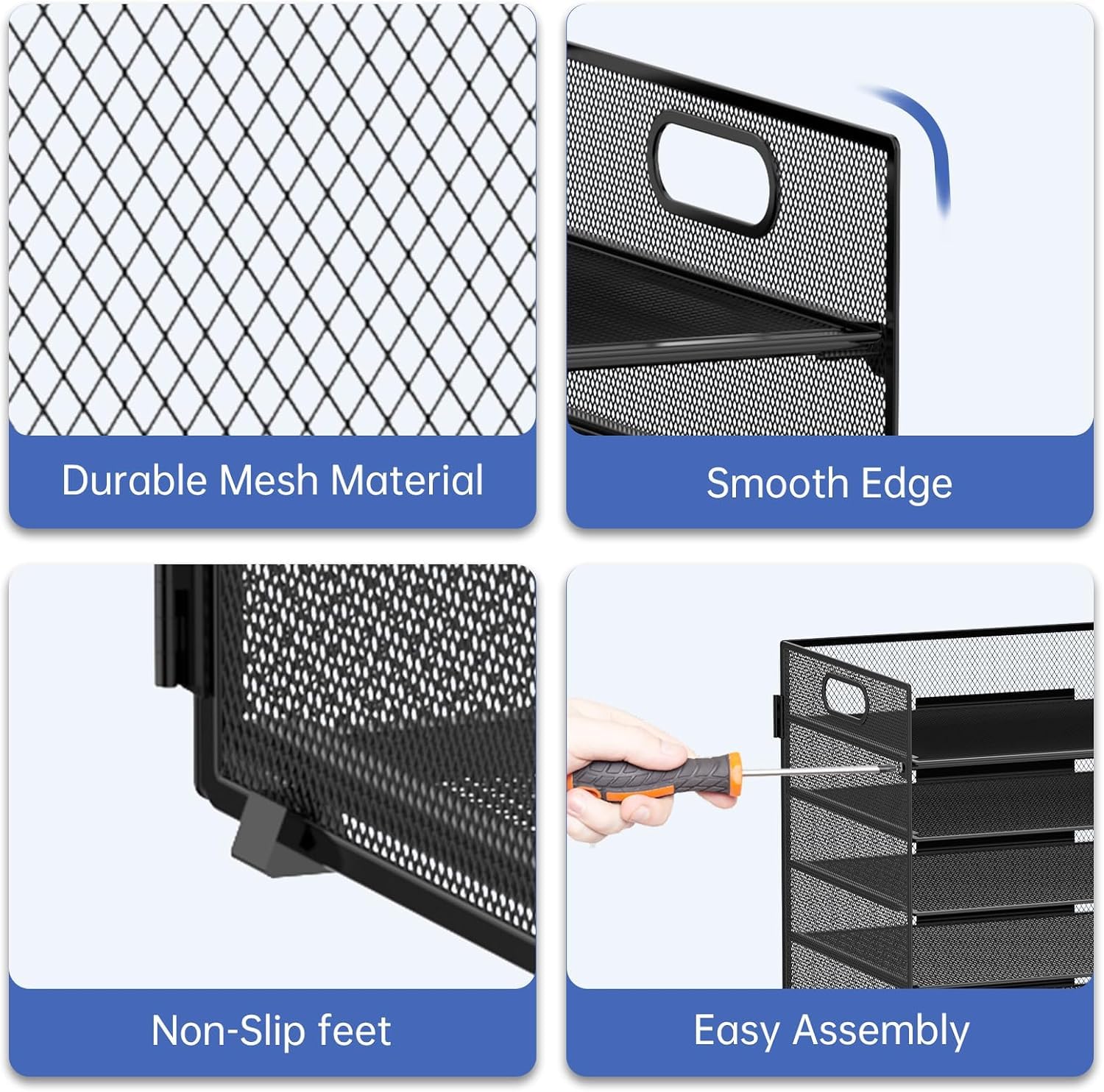 7 Tier Paper Organizer for Desk with Mesh Letter Trays and Handle 2 Pack