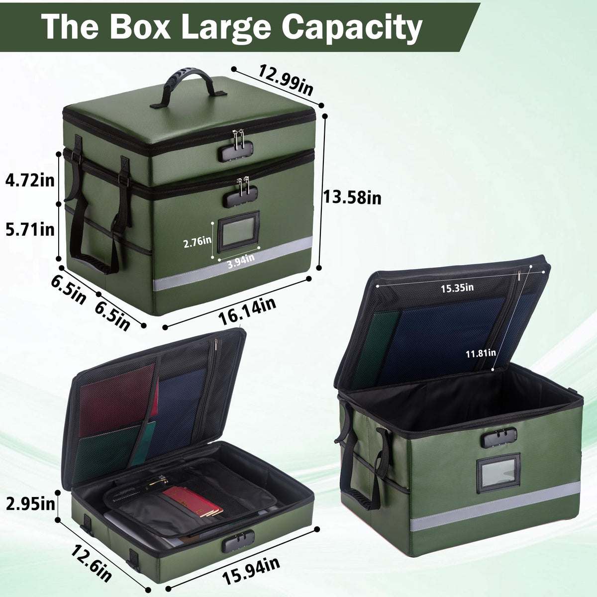 EXLIFBAG Fireproof File Organizer with Lock, 2 Layer