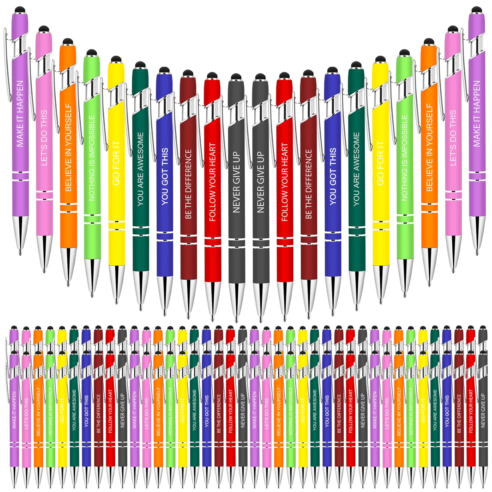 Greengines 100 PCS Motivational Bulk Pens with Stylus Tip Gifts Black Ink