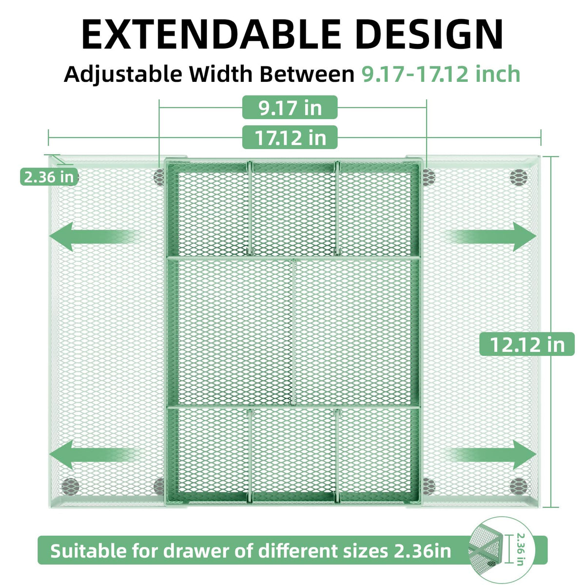 Marbrasse Expandable Desk Drawer Organizer, Mesh Drawer Organizer Tray with 10 Adjustable