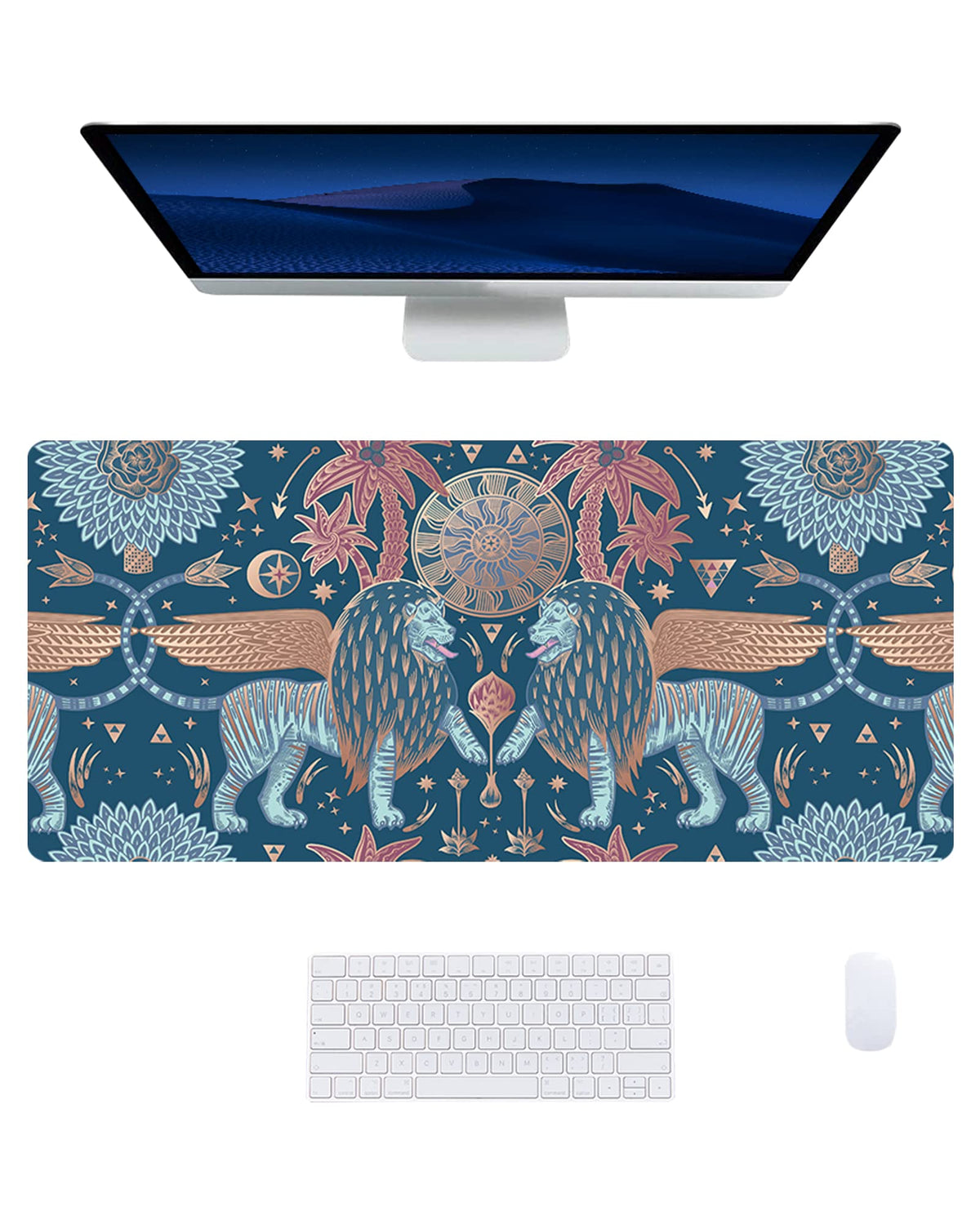 Loveon Large Gaming Mouse Pad,Cool Gaming Extended Desk Pad,Dark Mythic,PU Leather Waterproof