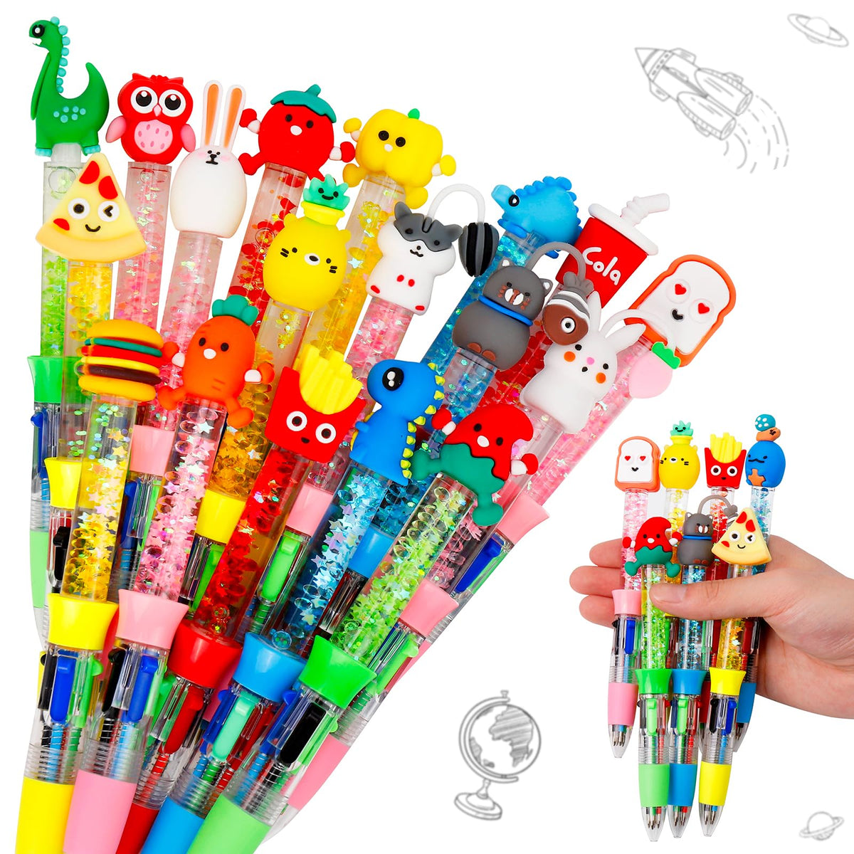 CZWZ 20Pcs Multicolor Pens in One 4-in-1 Cute Pens Bulk for Kids, Ballpoint Pen for Birthdays and