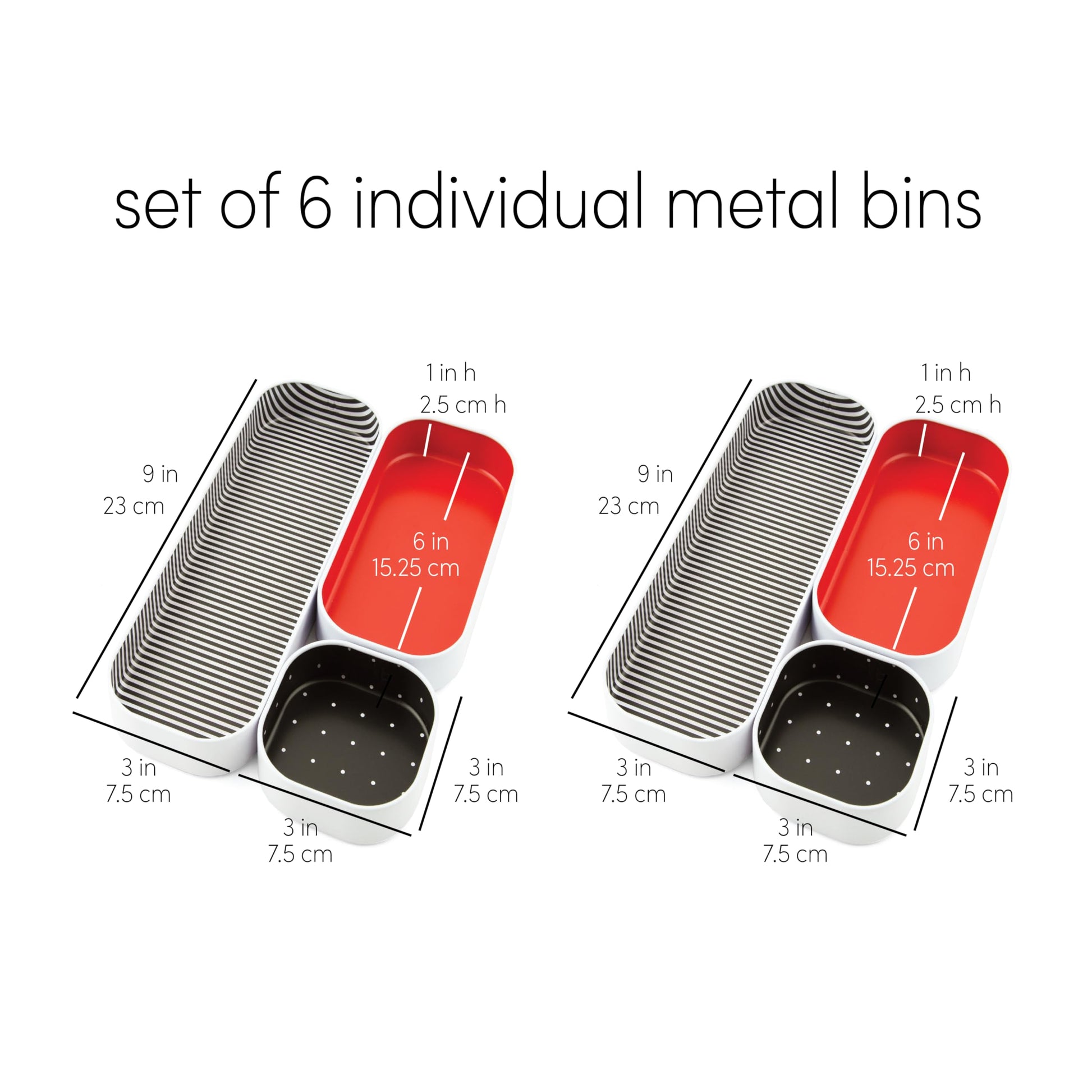 Three by Three Seattle Metal Drawer Organizer Tray Set, 6-Pc, 1" (Red)