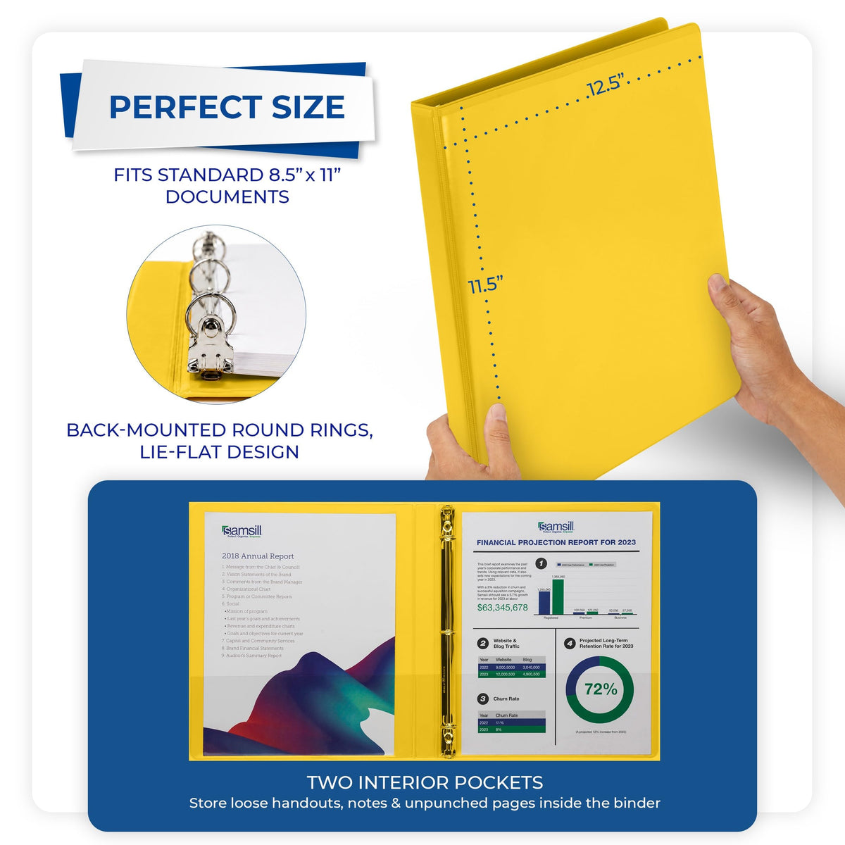Samsill 0.5 Inch 3 Ring Binders, Economy Round Ring, Clear View Cover, 100 Sheet Capacity - for