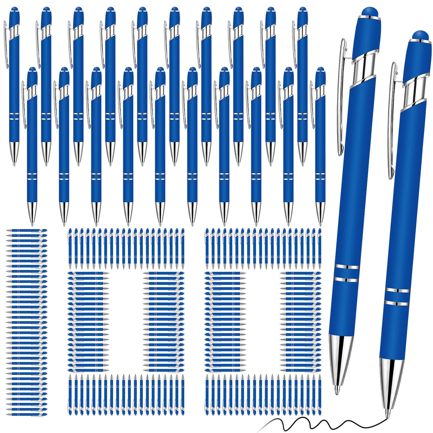 Yeaqee 100 Pieces Ballpoint Pen Bulk with Stylus Tip Click, Royal Blue