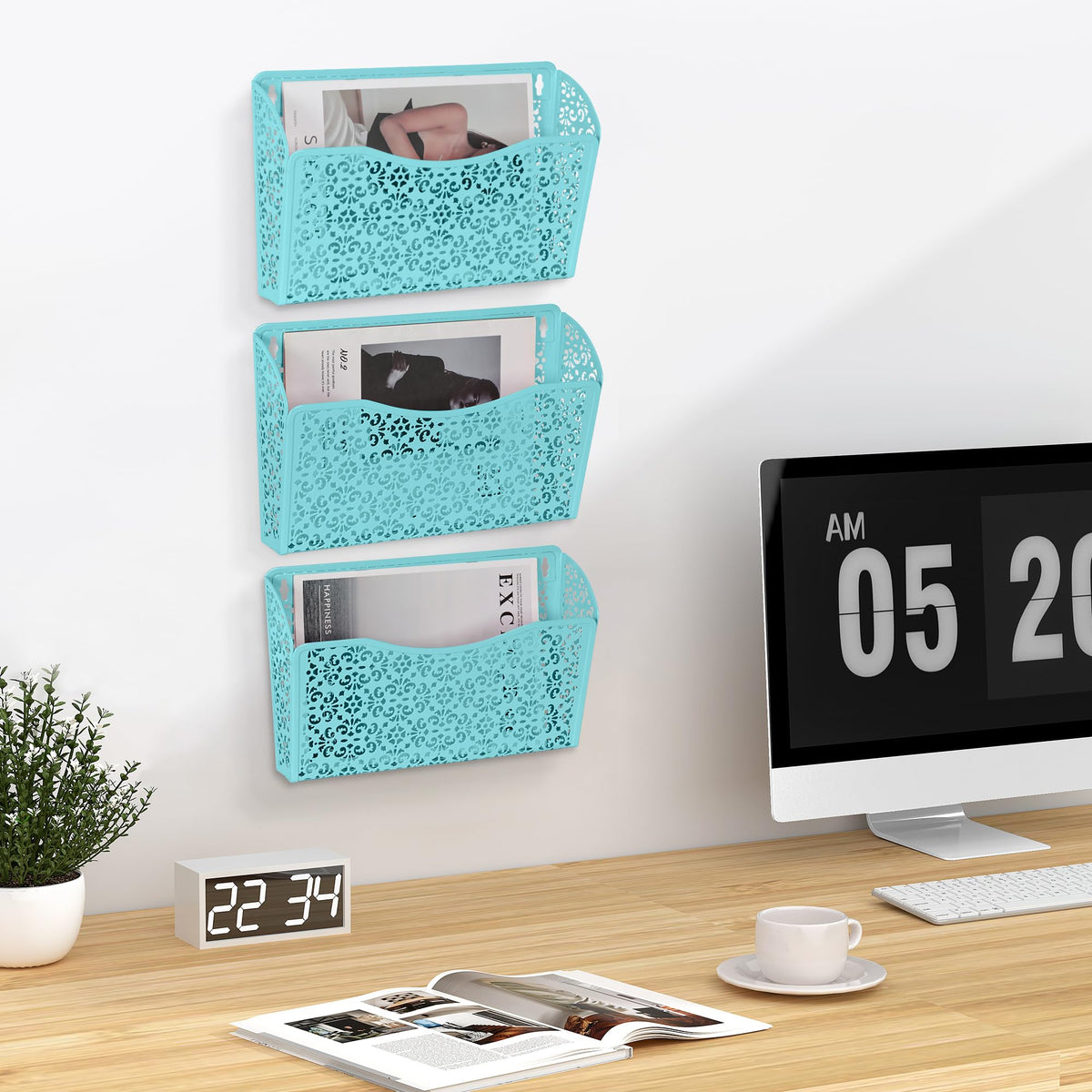 EasyPAG 3 Single Wall Mount File Organizer Vertical Metal Wall Pocket File Holder for Office, Home