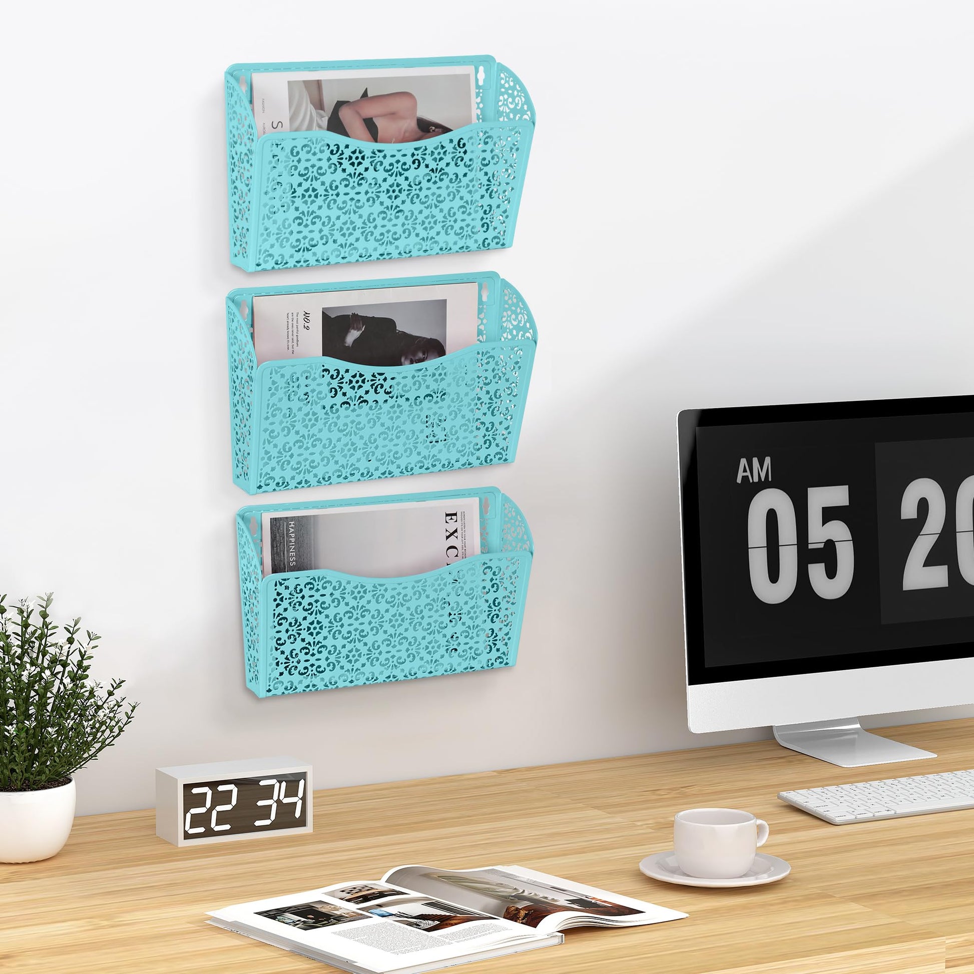 EasyPAG 3 Single Wall Mount File Organizer Vertical Metal Wall Pocket File Holder for Office, Home