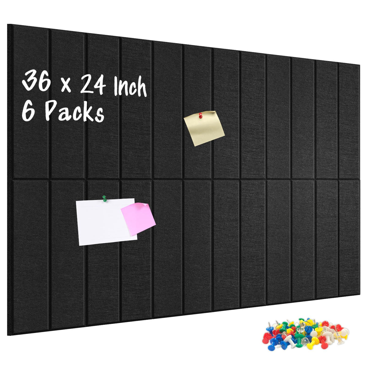 DOLLAR BOSS Felt Cork Board Tiles 6Pcs 12"x12" Bulletin Board, Black Stripe