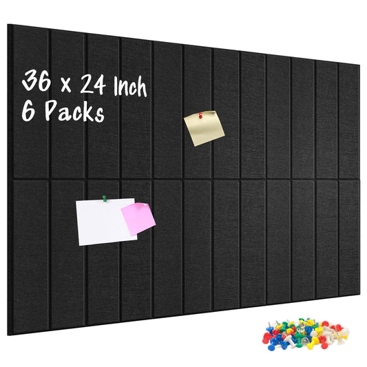 DOLLAR BOSS Felt Cork Board Tiles 6Pcs 12"x12" Bulletin Board, Black Stripe