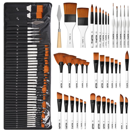 Nicpro 40 PCS Paint Brush Set, Professional Acrylic Paint Brushes