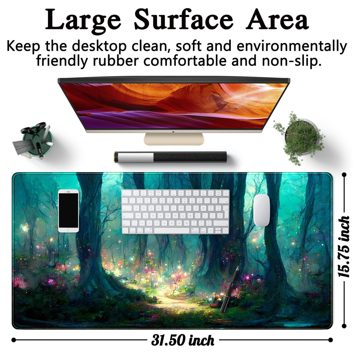 Forest Desk Mat Blue Green Mouse Pad Large Laptop Computer Keyboard Mouse Mat Gaming Mousepad XXL